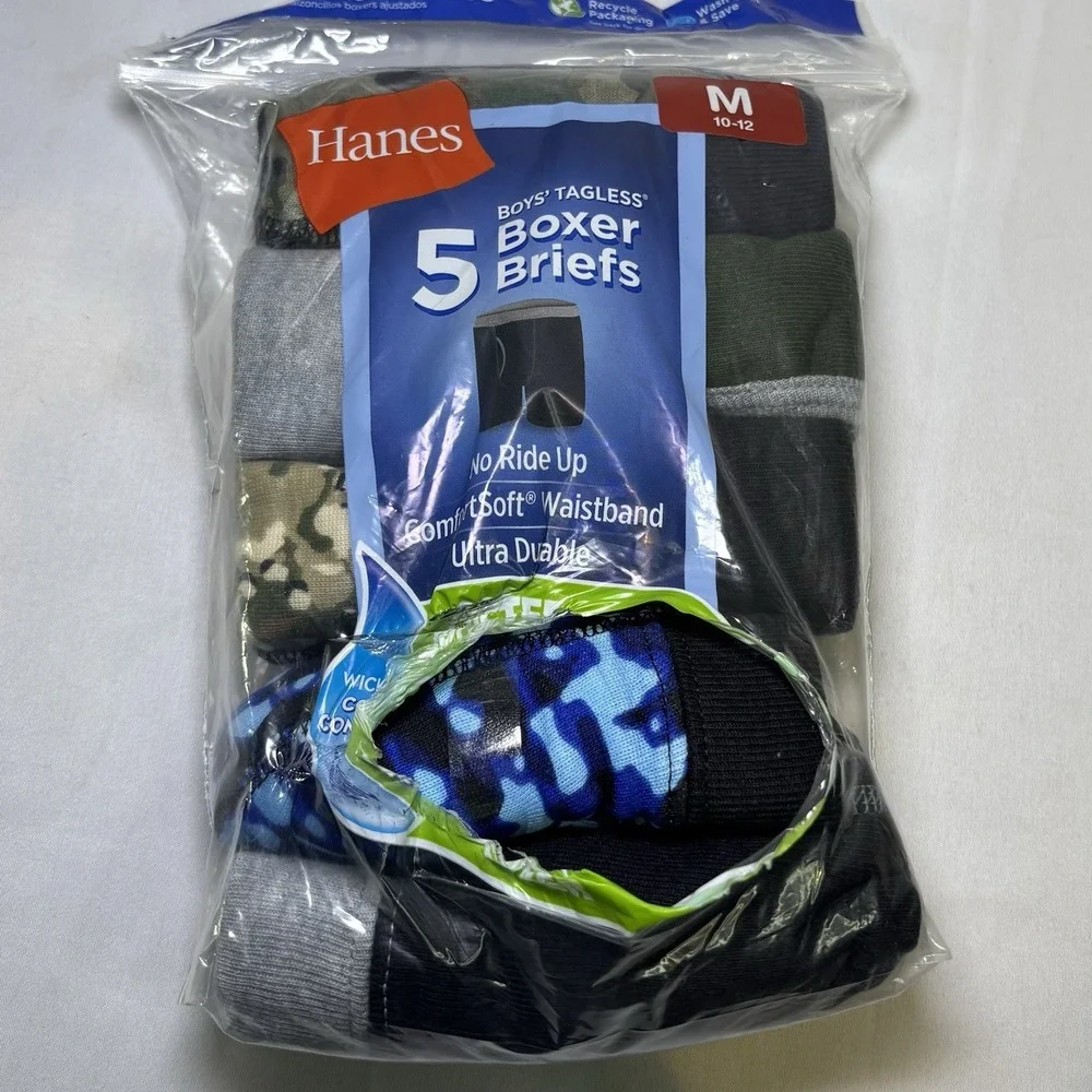 Hanes Boys' ComfortSoft Waistband Boxer Briefs, 5-Pack, Size M (10-12) Tagless